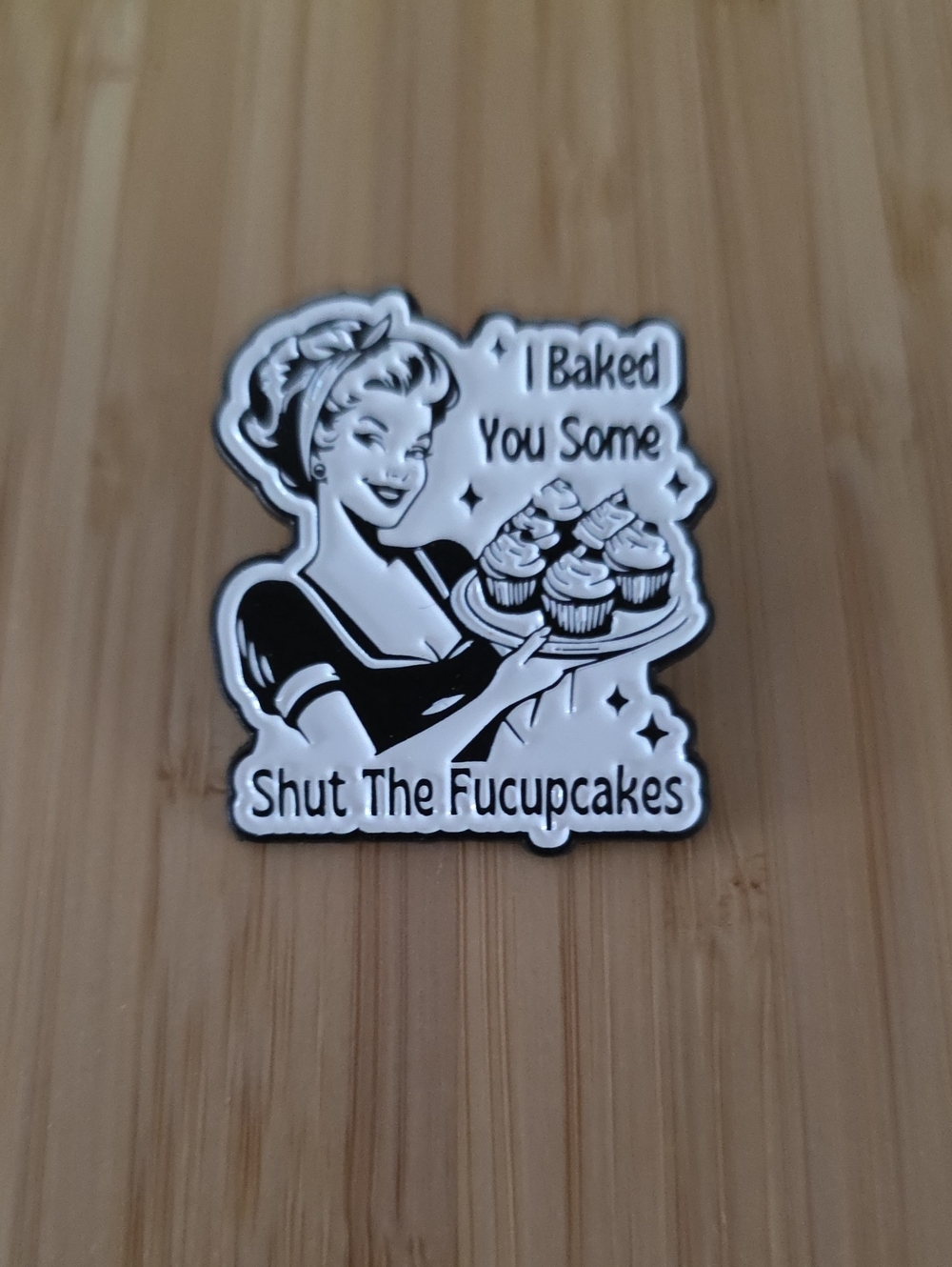 Retro Pin - "I Baked You Some" Cupcake Enamel Pin (Black & White)